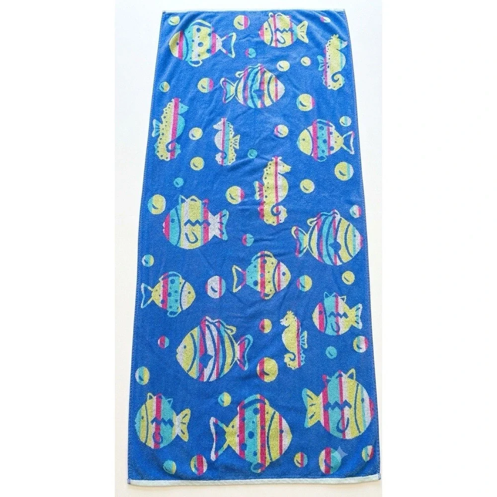 Cecil Saydah Vintage 90s Neon Multicolor Fish Frutiger 62x26 Beach Towel